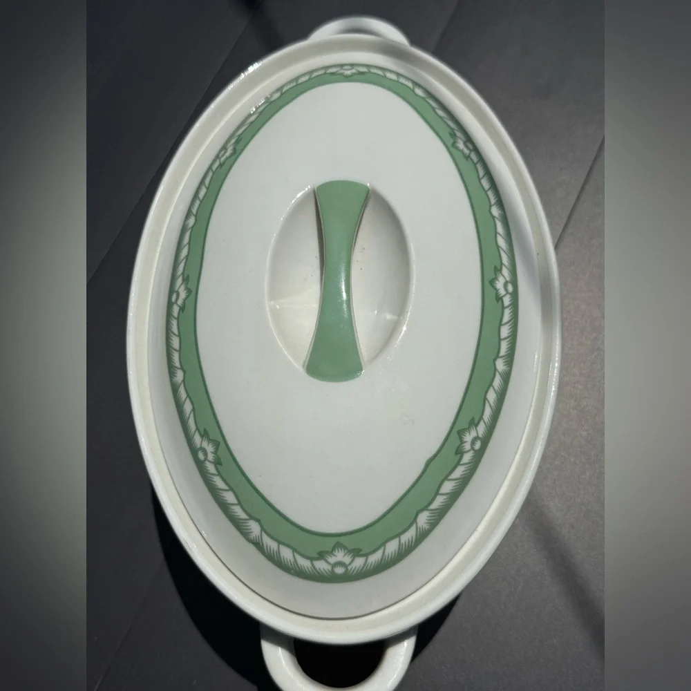Vintage Green Ceramic Dish with Floral Design— Perfect for being CANDLED!